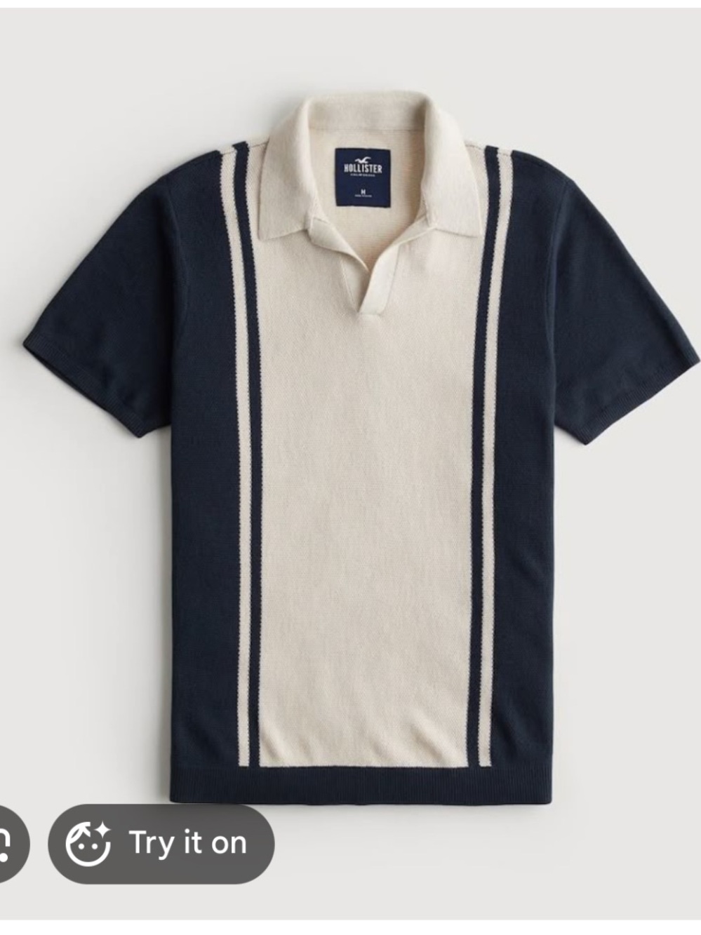 Hollister Short-Sleeve Knit Polo in Navy and Cream